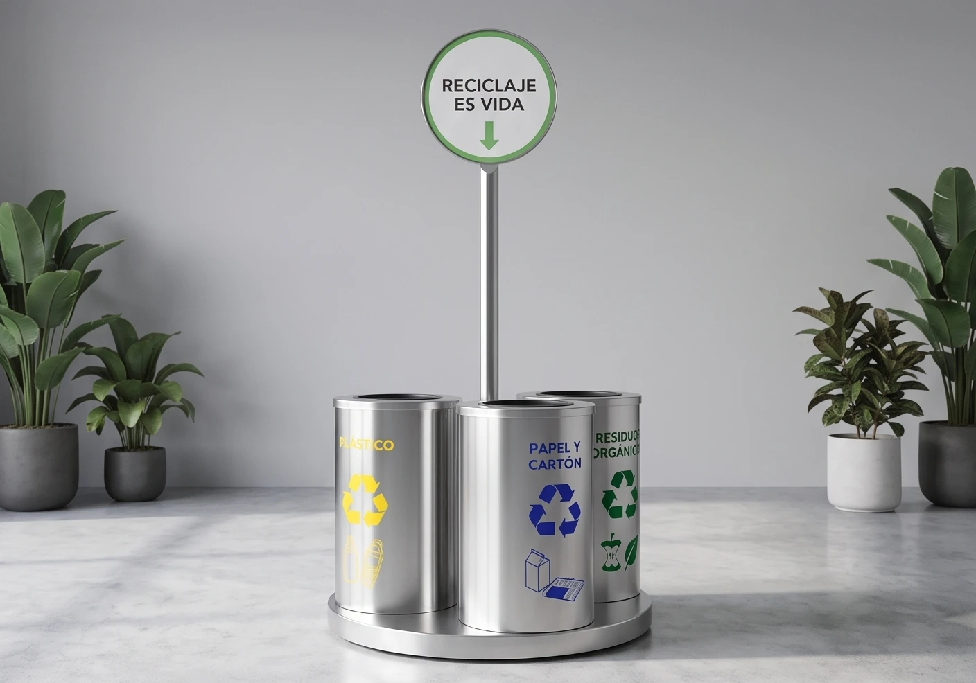 Estación Ecológica de Reciclaje Triple Inox 304 con Tótem